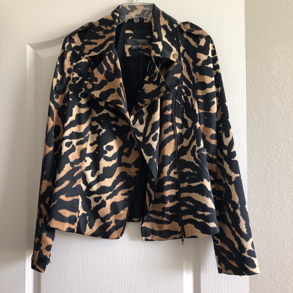 Camel Zebra Print Moto Jacket - Boston Proper